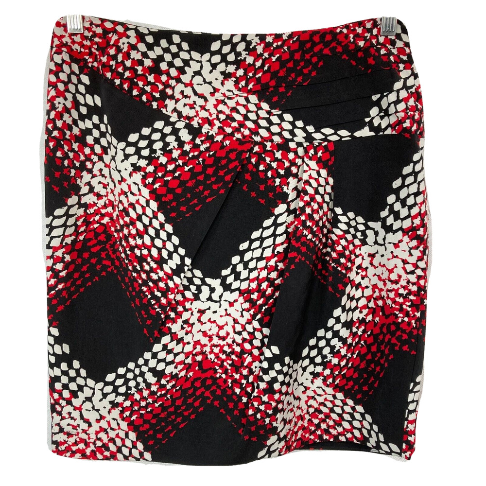 Worthington Skirt Womens Sz 8 Black Red‎ Patterned Pencil Side Gather Lined